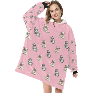 Watercolor Precious Pug Puppies Blanket Hoodie-Blanket-Apparel, Blanket Hoodie, Blankets, Dog Mom Gifts, Pug-4