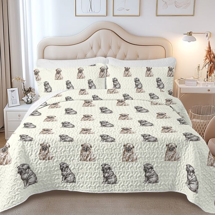 Watercolor Precious Pug Puppies Quilted Bedding Set-Bedding-Bedding,Blankets,Christmas,Home Decor-6