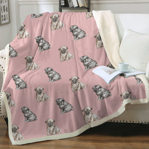 Watercolor Precious Pug Puppies Sherpa Fleece Blanket - 8 Colors-Blanket-Bedding, Blankets, Home Decor, Pug, Pug - Black-3