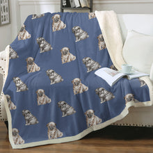 Load image into Gallery viewer, Watercolor Precious Pug Puppies Sherpa Fleece Blanket - 8 Colors-Blanket-Bedding, Blankets, Home Decor, Pug, Pug - Black-Cornflower Blue-Single-20