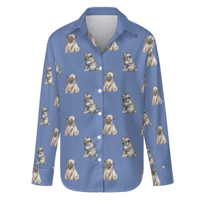 Watercolor Precious Pug Puppies Women's Shirt - 9 Colors-Apparel-Apparel, Dog Mom Gifts, Pug, Shirt-Slate Blue-S-26