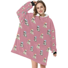 Load image into Gallery viewer, Watercolor Pug Puppies Christmas Blanket Hoodie-Blanket-Apparel, Blanket Hoodie, Blankets, Dog Mom Gifts, Pug-2