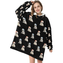 Load image into Gallery viewer, Watercolor Pug Puppies Christmas Blanket Hoodie-Blanket-Apparel, Blanket Hoodie, Blankets, Dog Mom Gifts, Pug-9