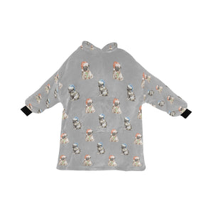 Watercolor Pug Puppies Christmas Blanket Hoodie-Blanket-Apparel, Blanket Hoodie, Blankets, Dog Mom Gifts, Pug-Parisian Gray-ONE SIZE-34