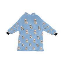 Load image into Gallery viewer, Watercolor Pug Puppies Christmas Blanket Hoodie-Blanket-Apparel, Blanket Hoodie, Blankets, Dog Mom Gifts, Pug-Sky Blue-ONE SIZE-22