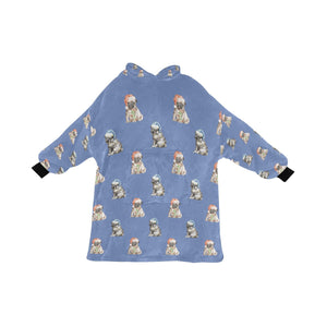 Watercolor Pug Puppies Christmas Blanket Hoodie-Blanket-Apparel, Blanket Hoodie, Blankets, Dog Mom Gifts, Pug-Slate Blue-ONE SIZE-25