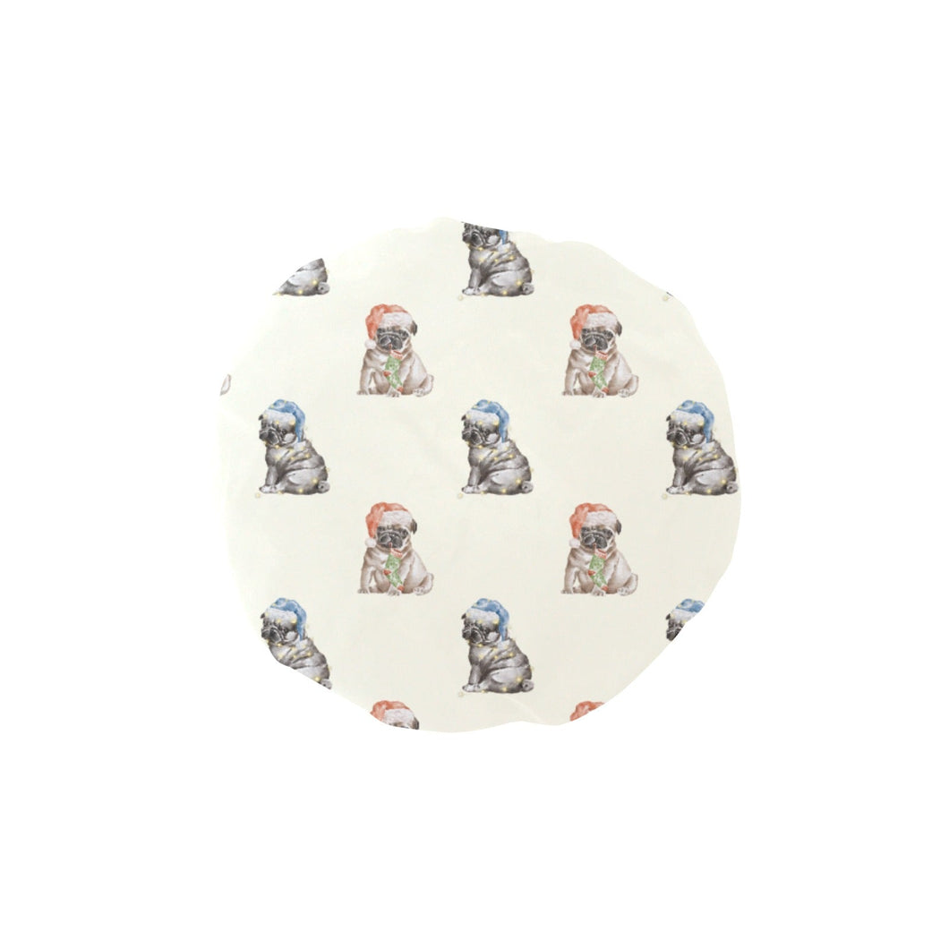 Watercolor Pug Puppies Christmas Elastic Reusable Shower Caps-Accessories-Accessories, Christmas, Dog Mom Gifts, Pug-Ivory-ONE SIZE-1