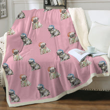 Load image into Gallery viewer, Watercolor Pug Puppies Christmas Sherpa Fleece Blanket - 8 Colors-Blanket-Bedding, Blankets, Christmas, Home Decor, Pug, Pug - Black-Soft Pink-Single-17