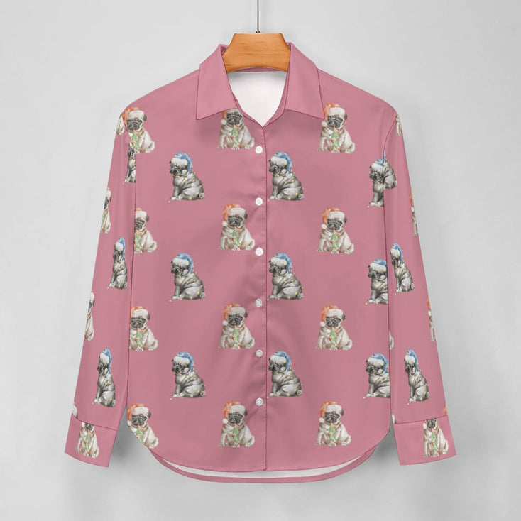 Watercolor Pug Puppies Christmas Women's Shirt-Apparel-Apparel, Dog Mom Gifts, Pug, Shirt-16