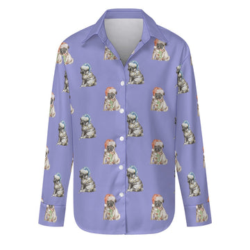 Watercolor Pug Puppies Christmas Women's Shirt-Apparel-Apparel, Dog Mom Gifts, Pug, Shirt-Lavender Purple-S-30