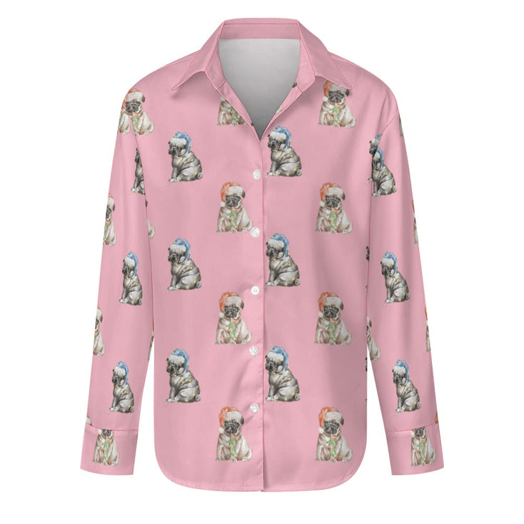 Watercolor Pug Puppies Christmas Women's Shirt-Apparel-Apparel, Dog Mom Gifts, Pug, Shirt-Light Pink-S-5