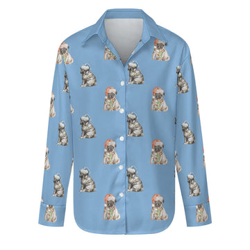 Watercolor Pug Puppies Christmas Women's Shirt-Apparel-Apparel, Dog Mom Gifts, Pug, Shirt-Sky Blue-S-14
