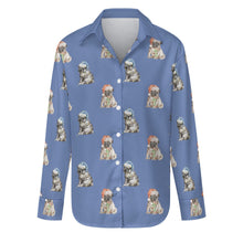 Load image into Gallery viewer, Watercolor Pug Puppies Christmas Women&#39;s Shirt-Apparel-Apparel, Dog Mom Gifts, Pug, Shirt-Slate Blue-S-20