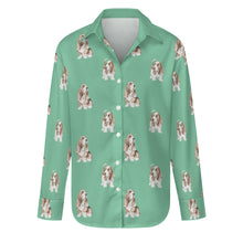 Load image into Gallery viewer, Watercolor Red and White Basset Hounds Women&#39;s Shirt - 9 Colors-Apparel-Apparel, Basset Hound, Dog Mom Gifts, Shirt-S-Mint Green-31