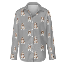 Load image into Gallery viewer, Watercolor Red and White Basset Hounds Women&#39;s Shirt - 9 Colors-Apparel-Apparel, Basset Hound, Dog Mom Gifts, Shirt-S-Parisian Gray-35