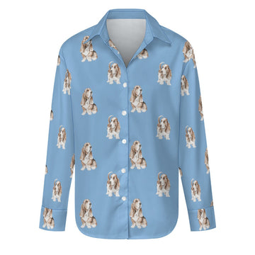 Watercolor Red and White Basset Hounds Women's Shirt - 9 Colors-Apparel-Apparel, Basset Hound, Dog Mom Gifts, Shirt-S-Sky Blue-25
