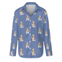 Load image into Gallery viewer, Watercolor Red and White Basset Hounds Women&#39;s Shirt - 9 Colors-Apparel-Apparel, Basset Hound, Dog Mom Gifts, Shirt-S-Slate Blue-27