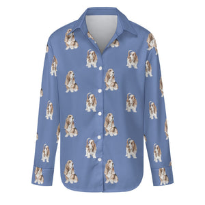 Watercolor Red and White Basset Hounds Women's Shirt - 9 Colors-Apparel-Apparel, Basset Hound, Dog Mom Gifts, Shirt-S-Slate Blue-27