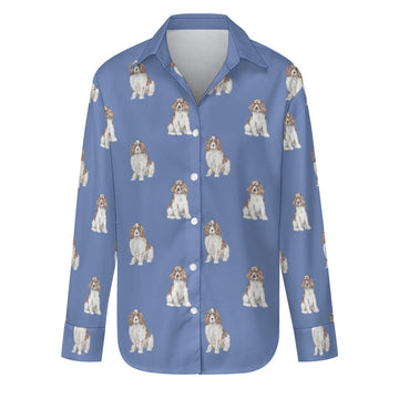 Watercolor Red and White Springer Spaniels Women's Shirt-Apparel-Apparel, Dog Mom Gifts, English Springer Spaniel, Shirt-S-CornflowerBlue-25