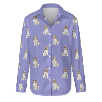 Watercolor Red and White Springer Spaniels Women's Shirt-Apparel-Apparel, Dog Mom Gifts, English Springer Spaniel, Shirt-S-CornflowerBlue_1-31