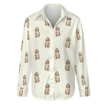 Watercolor Red Cocker Spaniels Women's Shirt-Apparel-Apparel, Cocker Spaniel, Dog Mom Gifts, Shirt-Ivory White-S-14