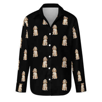 Watercolor Red Cocker Spaniels Women's Shirt-Apparel-Apparel, Cocker Spaniel, Dog Mom Gifts, Shirt-Midnight Black-S-11