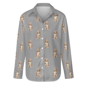 Watercolor Red Cocker Spaniels Women's Shirt-Apparel-Apparel, Cocker Spaniel, Dog Mom Gifts, Shirt-Parisian Gray-S-35