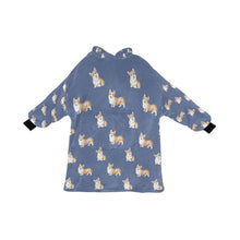 Load image into Gallery viewer, Watercolor Red Corgis Blanket Hoodie-Blanket-Apparel, Blanket Hoodie, Blankets, Corgi, Dog Mom Gifts-Slate Blue-ONE SIZE-20