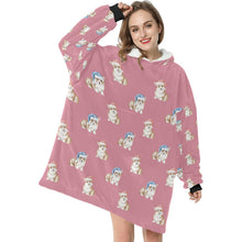 Load image into Gallery viewer, Watercolor Red Corgis Christmas Blanket Hoodie-Blanket-Apparel, Blanket Hoodie, Blankets, Christmas, Corgi, Dog Mom Gifts-11
