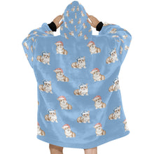 Load image into Gallery viewer, Watercolor Red Corgis Christmas Blanket Hoodie-Blanket-Apparel, Blanket Hoodie, Blankets, Christmas, Corgi, Dog Mom Gifts-17
