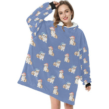 Load image into Gallery viewer, Watercolor Red Corgis Christmas Blanket Hoodie-Blanket-Apparel, Blanket Hoodie, Blankets, Christmas, Corgi, Dog Mom Gifts-19
