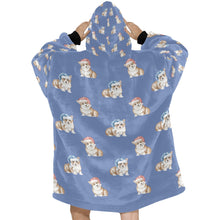 Load image into Gallery viewer, Watercolor Red Corgis Christmas Blanket Hoodie-Blanket-Apparel, Blanket Hoodie, Blankets, Christmas, Corgi, Dog Mom Gifts-20