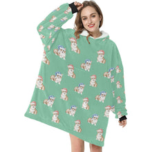 Load image into Gallery viewer, Watercolor Red Corgis Christmas Blanket Hoodie-Blanket-Apparel, Blanket Hoodie, Blankets, Christmas, Corgi, Dog Mom Gifts-23