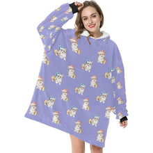 Load image into Gallery viewer, Watercolor Red Corgis Christmas Blanket Hoodie-Blanket-Apparel, Blanket Hoodie, Blankets, Christmas, Corgi, Dog Mom Gifts-26