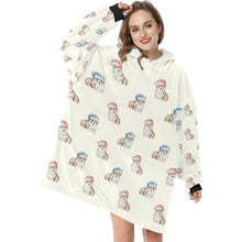 Load image into Gallery viewer, Watercolor Red Corgis Christmas Blanket Hoodie-Blanket-Apparel, Blanket Hoodie, Blankets, Christmas, Corgi, Dog Mom Gifts-2