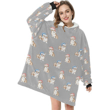 Load image into Gallery viewer, Watercolor Red Corgis Christmas Blanket Hoodie-Blanket-Apparel, Blanket Hoodie, Blankets, Christmas, Corgi, Dog Mom Gifts-31