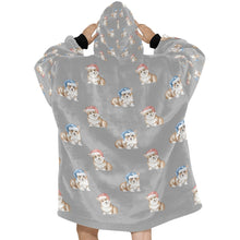 Load image into Gallery viewer, Watercolor Red Corgis Christmas Blanket Hoodie-Blanket-Apparel, Blanket Hoodie, Blankets, Christmas, Corgi, Dog Mom Gifts-33
