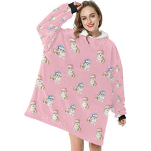 Load image into Gallery viewer, Watercolor Red Corgis Christmas Blanket Hoodie-Blanket-Apparel, Blanket Hoodie, Blankets, Christmas, Corgi, Dog Mom Gifts-8