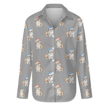 Load image into Gallery viewer, Watercolor Red Corgis Christmas Women's Shirt-Apparel-Apparel, Christmas, Corgi, Dachshund, Dog Mom Gifts, Shirt-Parisian Gray-S-33