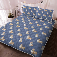 Load image into Gallery viewer, Watercolor Red Corgis Quilted Bedding Set - 5 Colors-Bedding-Bedding, Blankets, Corgi, Home Decor-Cornflower Blue-With Matching Pillowcases-Twin-13