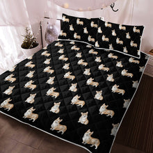 Load image into Gallery viewer, Watercolor Red Corgis Quilted Bedding Set - 5 Colors-Bedding-Bedding, Blankets, Corgi, Home Decor-Midnight Black-With Matching Pillowcases-Twin-14