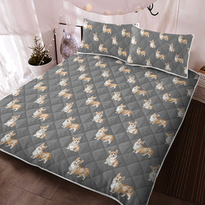 Watercolor Red Corgis Quilted Bedding Set - 5 Colors-Bedding-Bedding, Blankets, Corgi, Home Decor-Parisian Gray-With Matching Pillowcases-Twin-10