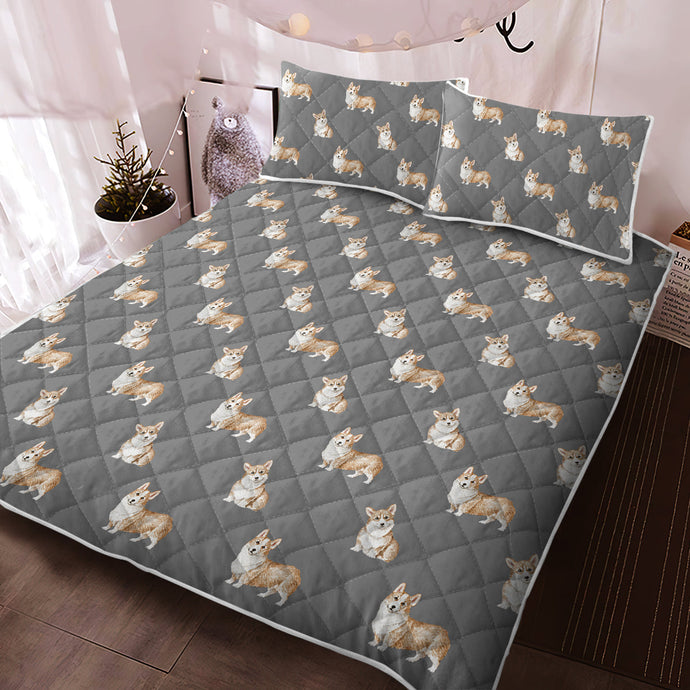 Watercolor Red Corgis Quilted Bedding Set - 5 Colors-Bedding-Bedding, Blankets, Corgi, Home Decor-1