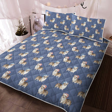 Load image into Gallery viewer, Watercolor Red Head Tricolor Corgis Christmas Quilted Bedding Set-Bedding-Bedding, Blankets, Christmas, Corgi, Home Decor-Cornflower Blue-With Matching Pillowcases-Twin-12