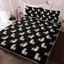 Load image into Gallery viewer, Watercolor Red Head Tricolor Corgis Christmas Quilted Bedding Set-Bedding-Bedding, Blankets, Christmas, Corgi, Home Decor-Midnight Black-With Matching Pillowcases-Twin-14