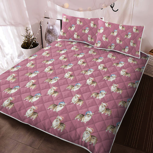 Watercolor Red Head Tricolor Corgis Christmas Quilted Bedding Set-Bedding-Bedding, Blankets, Christmas, Corgi, Home Decor-1