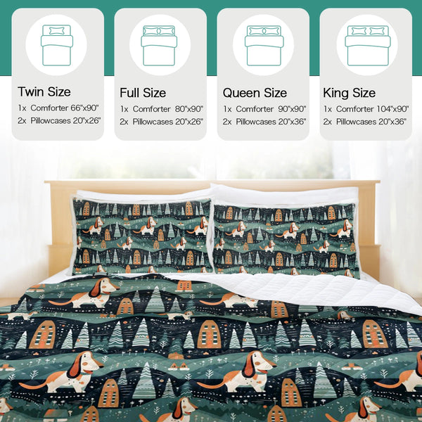 Watercolor Red Head Tricolor Corgis Quilted Bedding Set