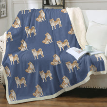 Load image into Gallery viewer, Watercolor Red Shiba Inus Sherpa Fleece Blanket - 8 Colors-Blanket-Bedding, Blankets, Home Decor, Shiba Inu-Cornflower Blue-Single-20