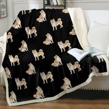 Load image into Gallery viewer, Watercolor Red Shiba Inus Sherpa Fleece Blanket - 8 Colors-Blanket-Bedding, Blankets, Home Decor, Shiba Inu-Midnight Black-Single-22