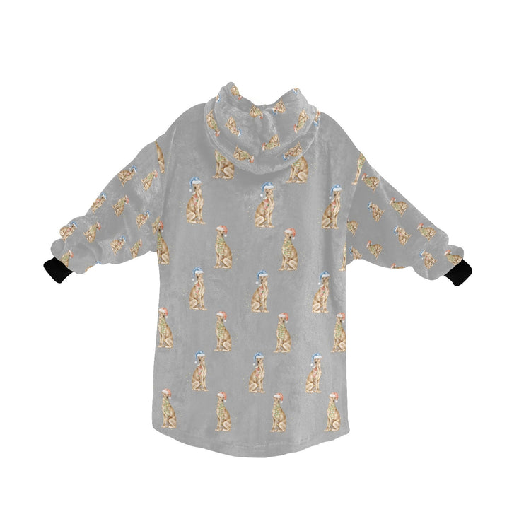 Watercolor Red Whippets Christmas Blanket Hoodie-Blanket-Apparel, Blanket Hoodie, Blankets, Dog Mom Gifts, Greyhound, Whippet-35